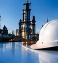 Industrial plant with an engineer’s hard hat