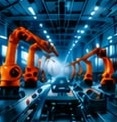 Robotic arms on a factory production line